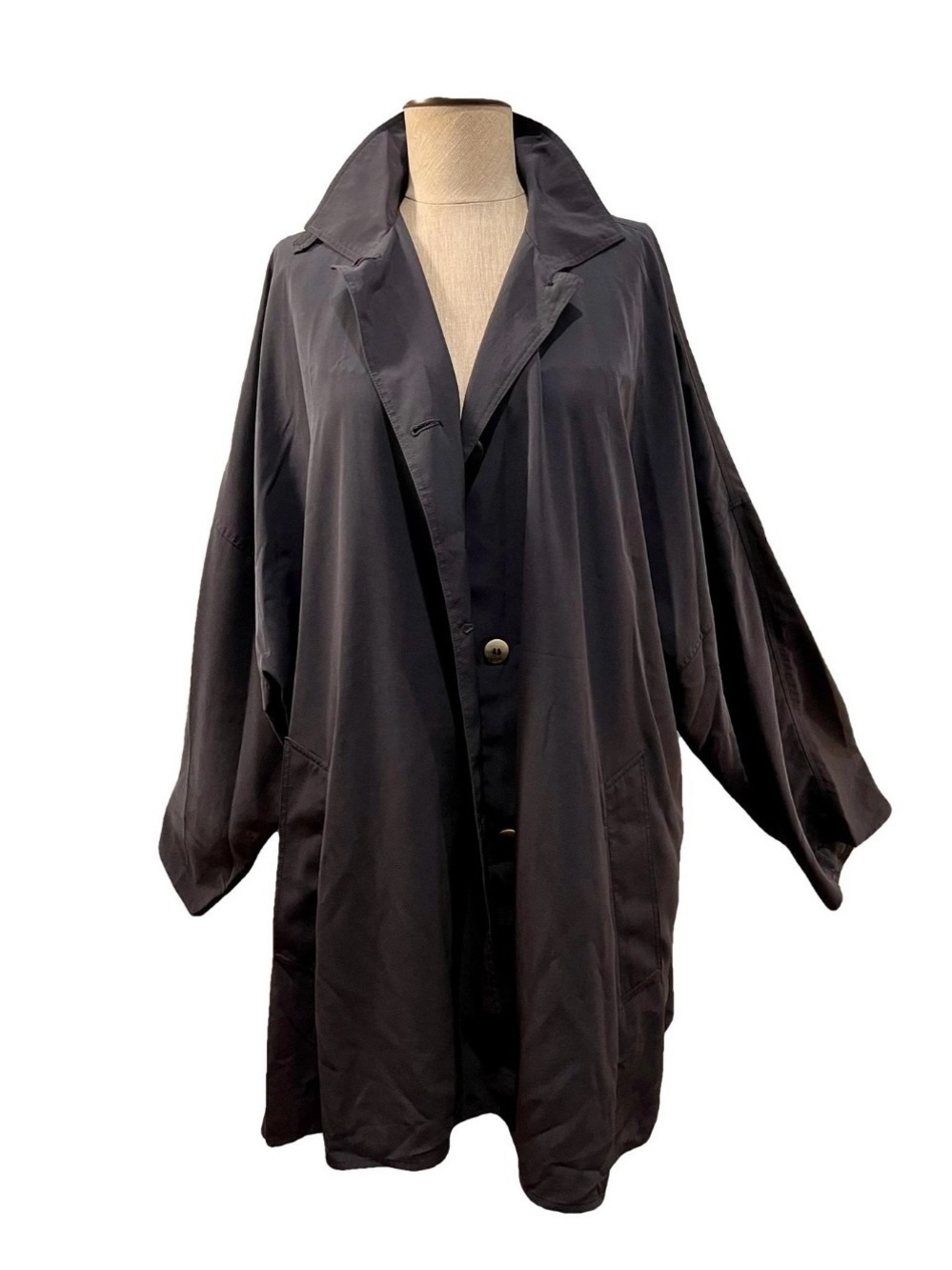 Vintage 80’s Ramosport Oversized Black Button-Front Coat. Size 38